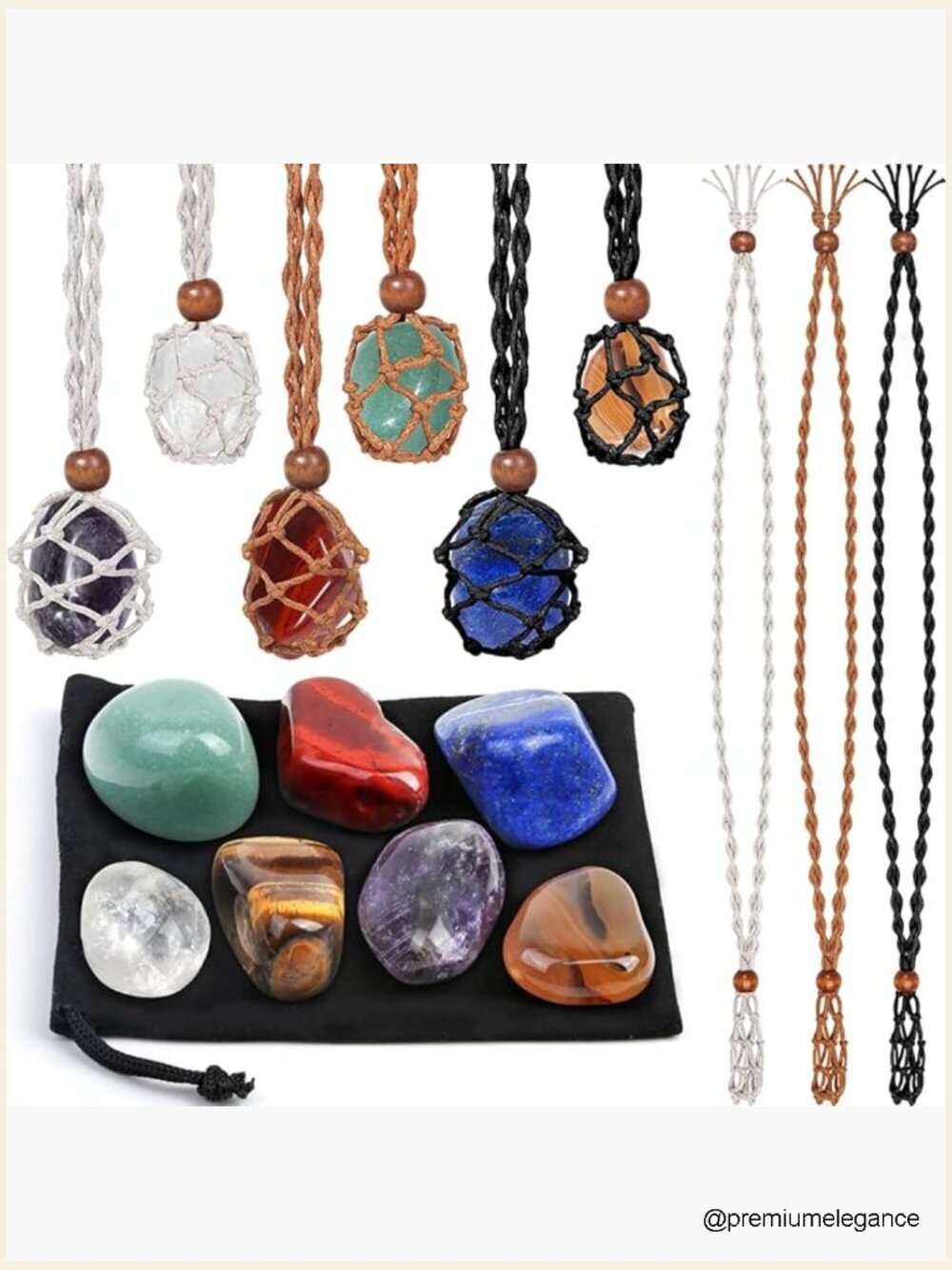 Crystal Cage Necklace Holder Set 7 Chakra Stones Healing Meditation Yoga